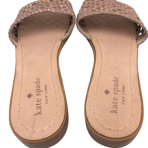 Kate Spade Berlin Woven Leather Sandals Slides Flat Sandal Size 8.5 Rose Gold - Picture 6 of 8